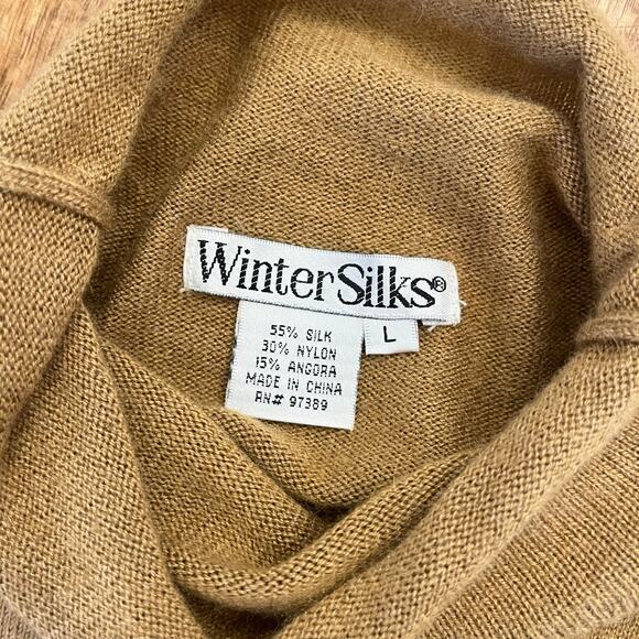 Vintage WinterSilks Sweater Vest Large 90s Silk Angora Rollneck Tan Preppy Work - Picture 6 of 9